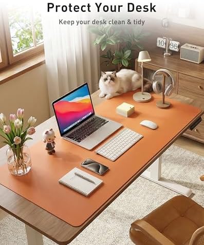 Aothia Faux Leather Desk Mat - Large Mouse Pad, Non-Slip PU Leather Blotter, Waterproof Writing Surface for Office and Home (Hermes Orange, 63" x 17")