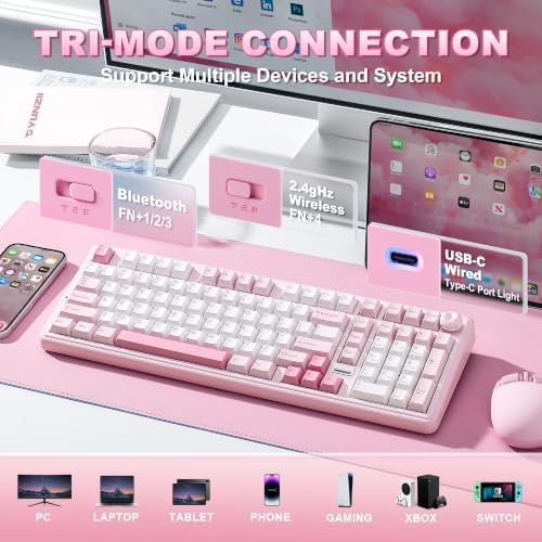 YUNZII B98 PRO 96% Wireless Mechanical Keyboard(Pink, Candy Switch)