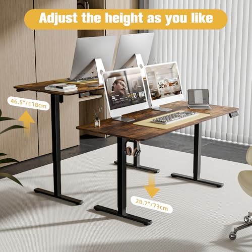 63"x28" Standing Desk, Height Adjustable Sit-Stand Home Office, Brown