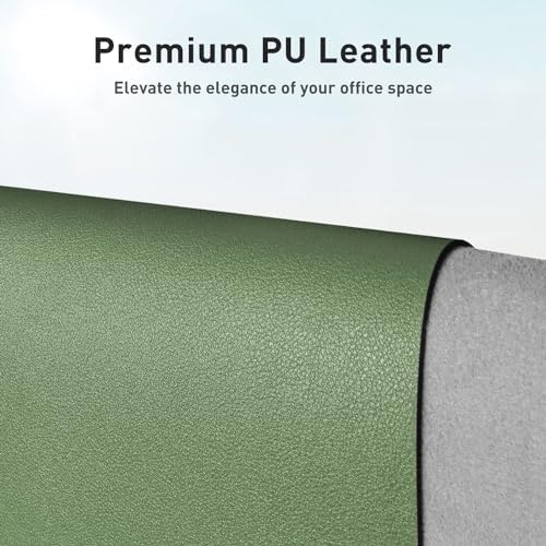 Aothia Faux Leather Desk Mat - Non-Slip PU Leather Desk Blotter, Waterproof Writing Surface, Large Desk Pad for Office & Home (Olive Green, 55" x 24")