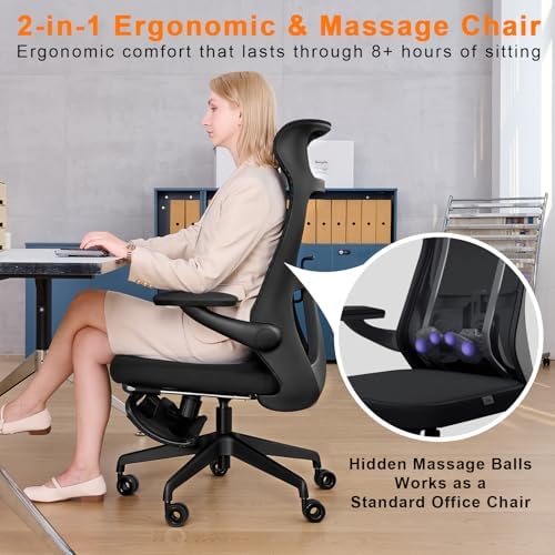 KRAZE Massage Office Chair Ergonomic High-Back Mesh Desk Chair, Black