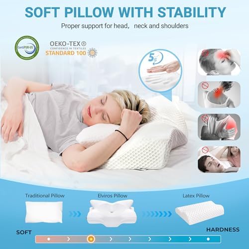 Elviros Cervical Memory Foam Pillow,2 PCS Pillow for Neck & Shoulder Pain