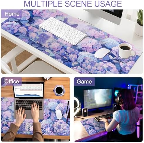 Petmolico 4-in-1 Wrist Rest Set with Desk Pad, Blue Flower Cat