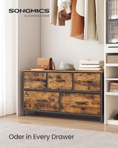 SONGMICS Dresser for Bedroom, Wide Dresser with 5 Fabric Drawers