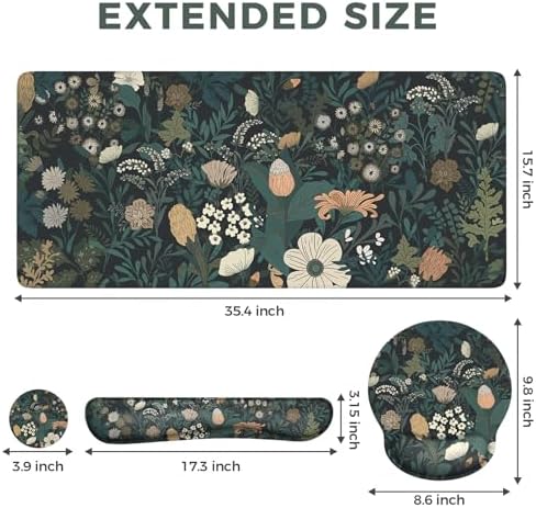 iCasso Desk Cover Mat, 4in1 Floral Large Mouse Pad with Wrist Rest