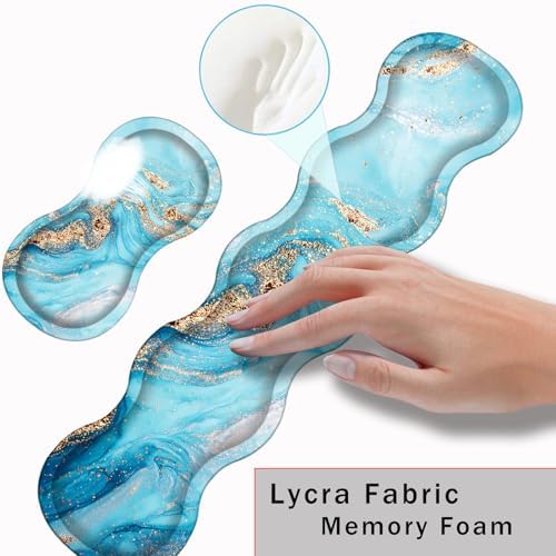 Keyboard Wrist Rest and Mouse Pad with Wrist Support Set Ergonomic Coaster,Memory Foam,Easy Typing Pain Relief,Large XL Desk Mat 31.5"x 11.8",Abstract Marble Texture