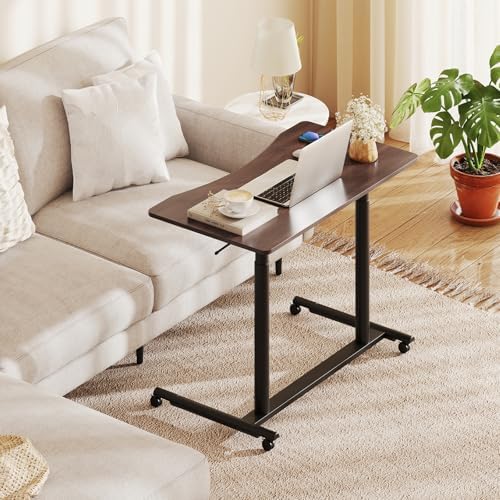 Tangkula Mobile Standing Desk, C-Shaped Sit Stand Desk with Adjustable Height, Lockable Wheels & Metal Frame, Rolling Laptop Desk, Portable Computer Workstation for Small Space