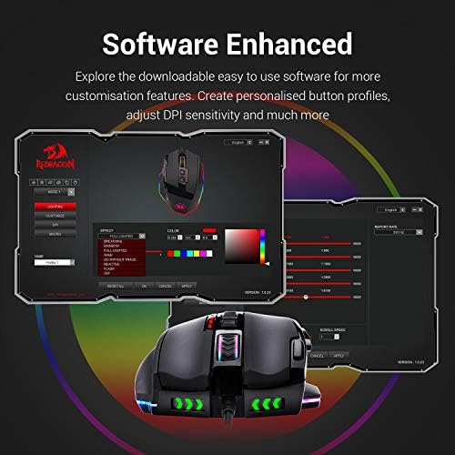 Redragon M801 Gaming Mouse, RGB PC Gaming Mouse MMO with 9 Programmable Buttons Macro Recording, 16000 DPI, Fire Button for Gaming Windows Computer - Wired, Black