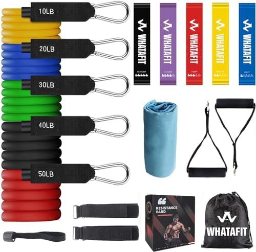 WHATAFIT Resistance Bands with Handles, 150 lb Exercise Bands Set
