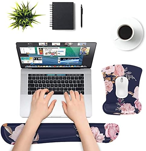 MOSISO Peony Wrist Rest Support for Mouse Pad & Keyboard Set, Blue