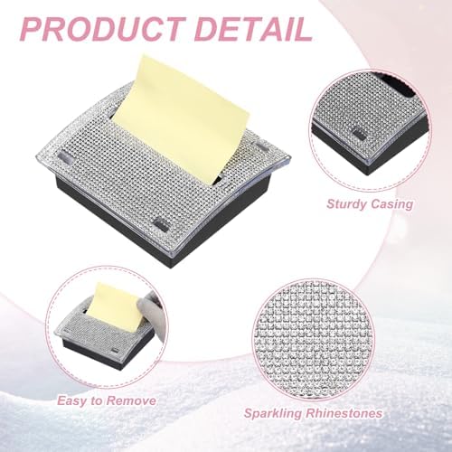 PATIKIL Stick Note Pad Holders, 4 x 4 Inches Rhinestone Sticky Note Dispenser Memo Pad Holder Office Desk Organizer Supplies for Office Home Desk Organization, Silver