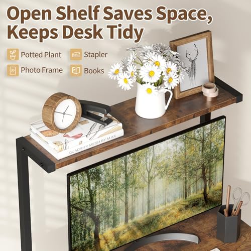 ALISENED 2 Tiers Small Computer Desk for Small Space, Compact Laptop Table Workstation with Keyboard Tray