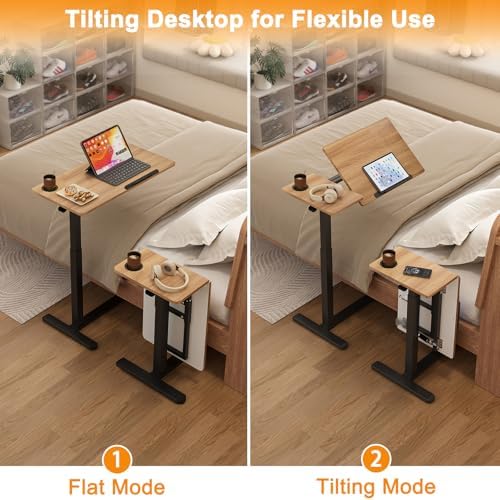 Ytaoka Height Adjustable Standing Desk with Wheels Foldable Standing Desk Mobile Tilting Laptop Desk Rolling Overbed Table for Home Office Bedroom Living Room