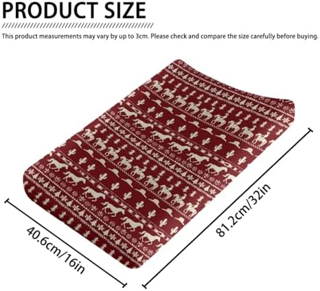 Christmas Western Theme Cactus Horses Winter Holiday Trees Snowflakes Pattern Baby Changing Pad Cover, Unisex Christmas Nursery Diaper Changing Table Pad Mat Sheet for Boys Girls-16x32