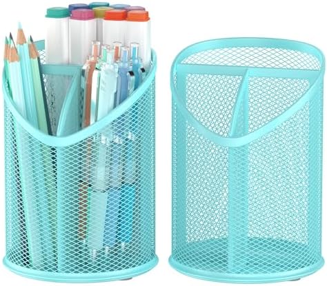 Delifox 2 Pack Pen Holder Mesh Round Pencil (Blue)