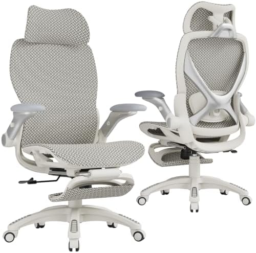 ELABEST X100 Ergonomic Mesh Office Chair with Footrest, Big and Tall Home Desk Chair with 5D Flip-Up Arms, Adjustable 3D Lumbar Support, Gaming & Executive Computer Chair (Warm Wave)