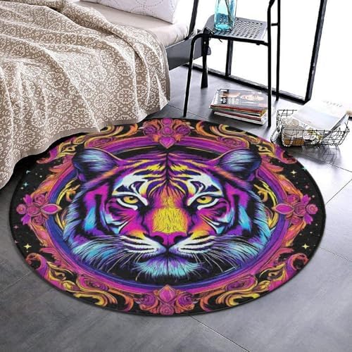 Highly Premium Quality Floor Mat, Office Chair Decor Mat, Room Sofa Yoga Soft Round Carpet Magical Animal King Tiger Art, 36inch