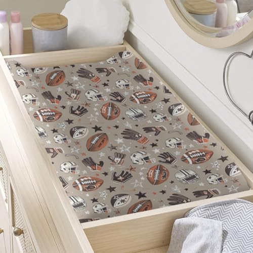 Cartoon American Football Sports Helmets Gloves Stars Baby Changing Pad Cover,Unisex Sports Nursery Diaper Changing Table Pad Mat Sheet for Boys Girls-16x32