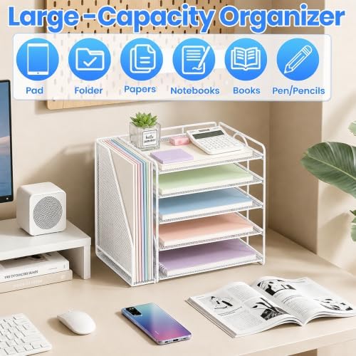 OPNICE Desk Organizer, 5-Tier Paper Organizer Letter Tray, White