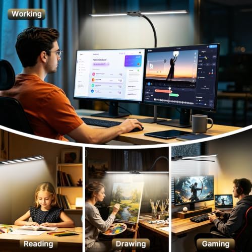 Syrinx LED Desk Lamp for Home Office, 18W 2000LM Dimmable Light, Black