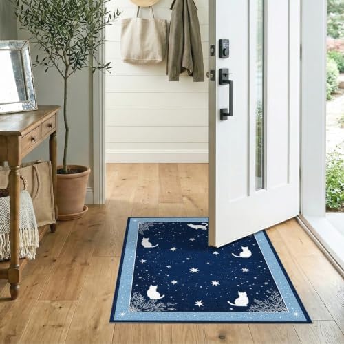 2'x3' Midnight Blue Cat Starry Design Washable Throw Rug