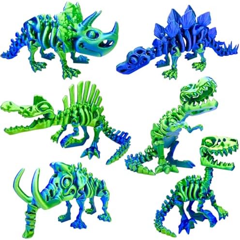 6pcs 3D Printed Dinosaur Skeletons, Flexible，Articulated T-Rex Fidget Toys,Large，3D Printed Animals,Desk Executive Toy，Easter Eggs Basket Stuffers,Toys for Boys Kids Teen Girl 5-7 4-6 8-12