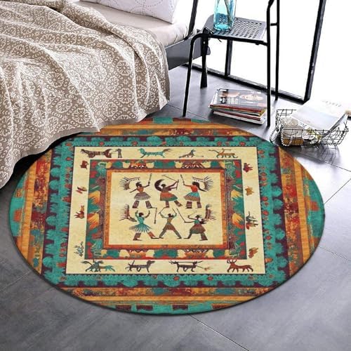 Machine Washable Modern Round Area Rug, Room Sofa Yoga Soft Round Carpet, Home Decor Non Slip Kitchen Office Circle Rug Southwestern Native American Indian, 24inch