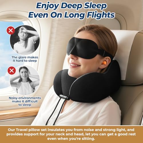 ExploreBliss Travel Pillow, Neck Pillow Airplane, Black & Pink