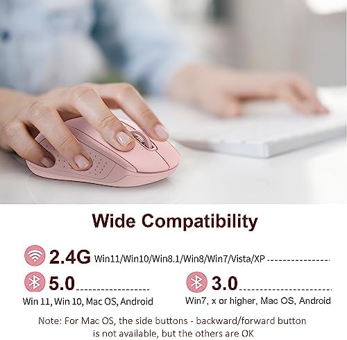 TECKNET 2-in-1 Bluetooth Mouse (BT 5.0/3.0+2.4Ghz), 6-Level 4000 DPI Pink