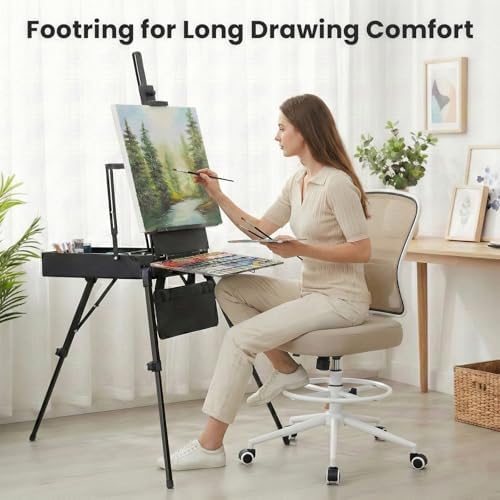 Armless Drafting Chair Tall Office Chair for Standing Desk - Adjustable Height Mesh Ergonomic Stool with Foot Ring, Rolling Counter Height Computer Chair for Small Spaces & Home Office