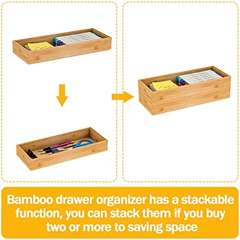 Utensil Organizer Silverware Drawer Organizer-Stackable Bamboo Flatware Caddy Cutlery Holder, Wooden Storage Boxes Tray for Bedroom,Office, Bathroom, Vanity & Garage Tool Organization(15"6"2.5")