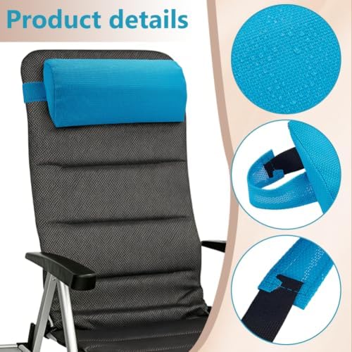 BENECREAT 2Pcs Outdoor Chaise Lounge Head Pillow, Outdoor Patio Pillows with Adjustable Strap for Patio Chair Recliner Head Support, Blue