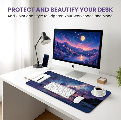 Aesthetic Desk Mat, Cute Luminous Rise Desk Pad Protector for Work & Decor, 35.4" x 15.7", Pretty Non-Slip Extended Mouse Pad for Office or Home