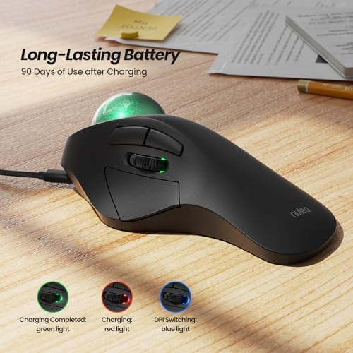 Nulea M505A Wireless Trackball Mouse Ergonomic 44mm Index Finger Control