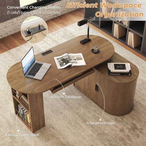 HSH L Shaped Office Corner Desk with Storage Cabinet for Home 60 Inch
