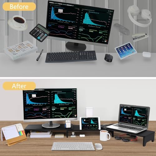 Nnewvante Bamboo Monitor Stand Riser, 60 inch Upgrade Height Large TV Riser
