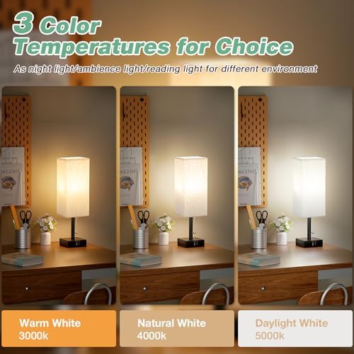 aooshine Bedside Table Lamp for Bedroom - 3 Color Temperatures, USB A+C
