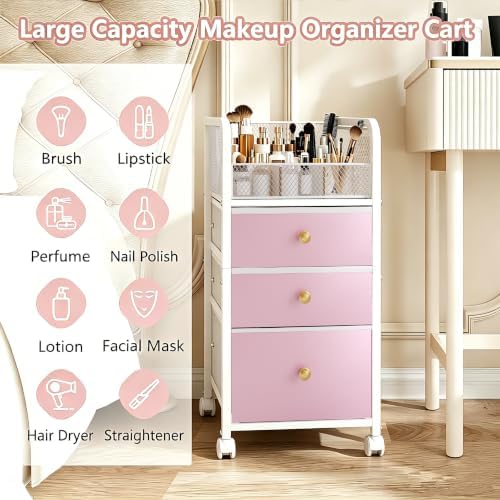 Rolling Makeup Vanity Cart Makeup Organizer with Drawers for Girls