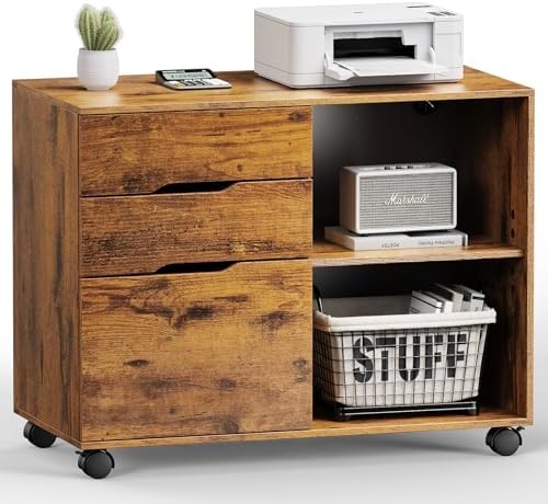 DUMOS File Cabinet with 3 Drawers, Wood Under Desk Storage Printer Stand