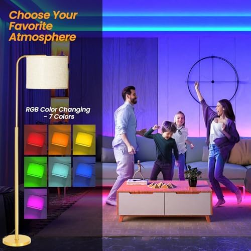 Arc Floor Lamp with Remote Control Dimmable Gold lamps for Living Room