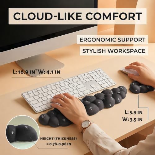 Cloud Wrist Rest Set for Keyboard & Mouse. Silky Fabric Surface
