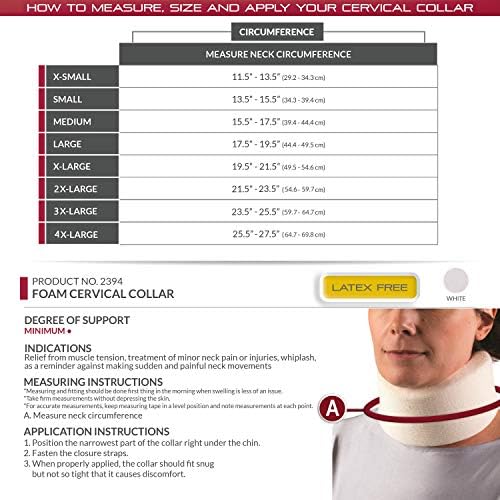 OTC Cervical Collar, Soft Contour Foam, Neck Support Brace, White Wide 3.5" Depth, Small