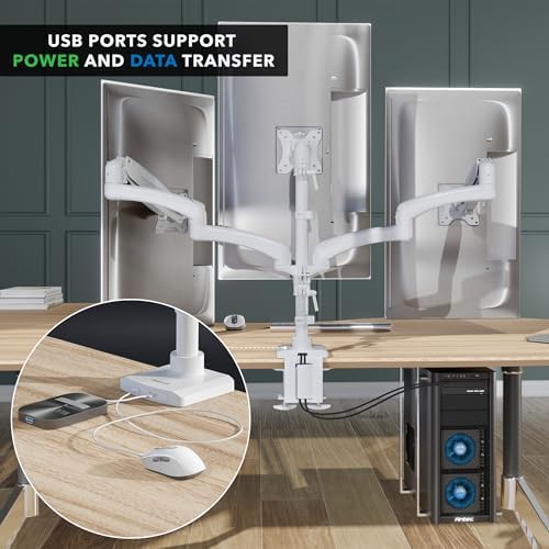Mount-It! Triple Monitor Desk Mount, 13-27" Screens, White