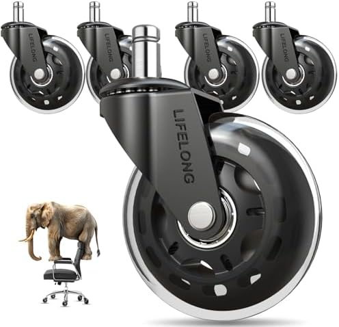 Lifelong Office Chair Wheels Replacement, Heavy Duty, 5-Pack Universal Fit