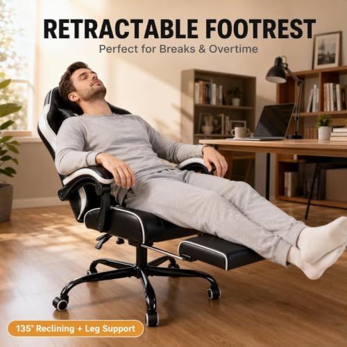 Ergonomic Gaming Chair with Footrest Lumbar Support, Home Office Game Desk