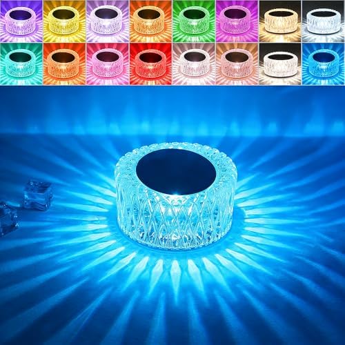 Portable Crystal LED Table Lamp, 3-Levels Brightness Desk Lamp,3 Color Touch Control Rechargeable Lamp for Bedroom Living Room Decor(Blue)