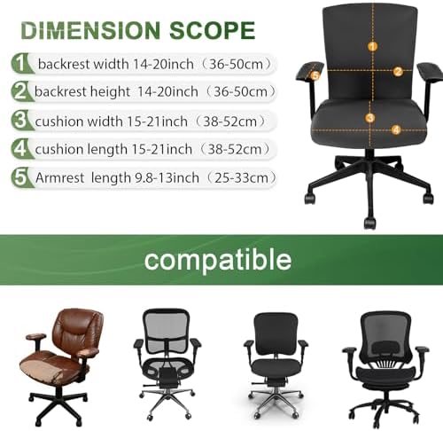 Tallew 4 Pcs Office Chair Covers Set Computer Universal Protective Stretchable Chair Seat Covers Desk Armrest Cover Slipcovers Pads Office Cushion Backrest for Rotating(Regular,Dark Grey)