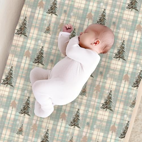 Christmas Trees Checkered Winter Holiday Pattern Baby Changing Pad Cover, Unisex Christmas Nursery Diaper Changing Table Pad Mat Sheet for Boys Girls-16x32