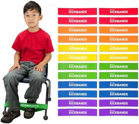 KICK BANDS Chair Bands for Kids with Fidgety Feet 24-Pack - ADHD Fidget Kickbands for Classroom Chairs & Desks - Solace Sensory Kickband (RAINBOW)