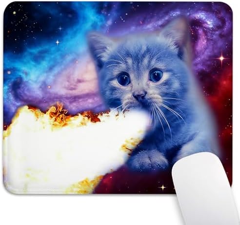 Fantasy Fire Space Cat Mouse Pad, Cute Blue Kitten Galaxy Nebula Desk Mat